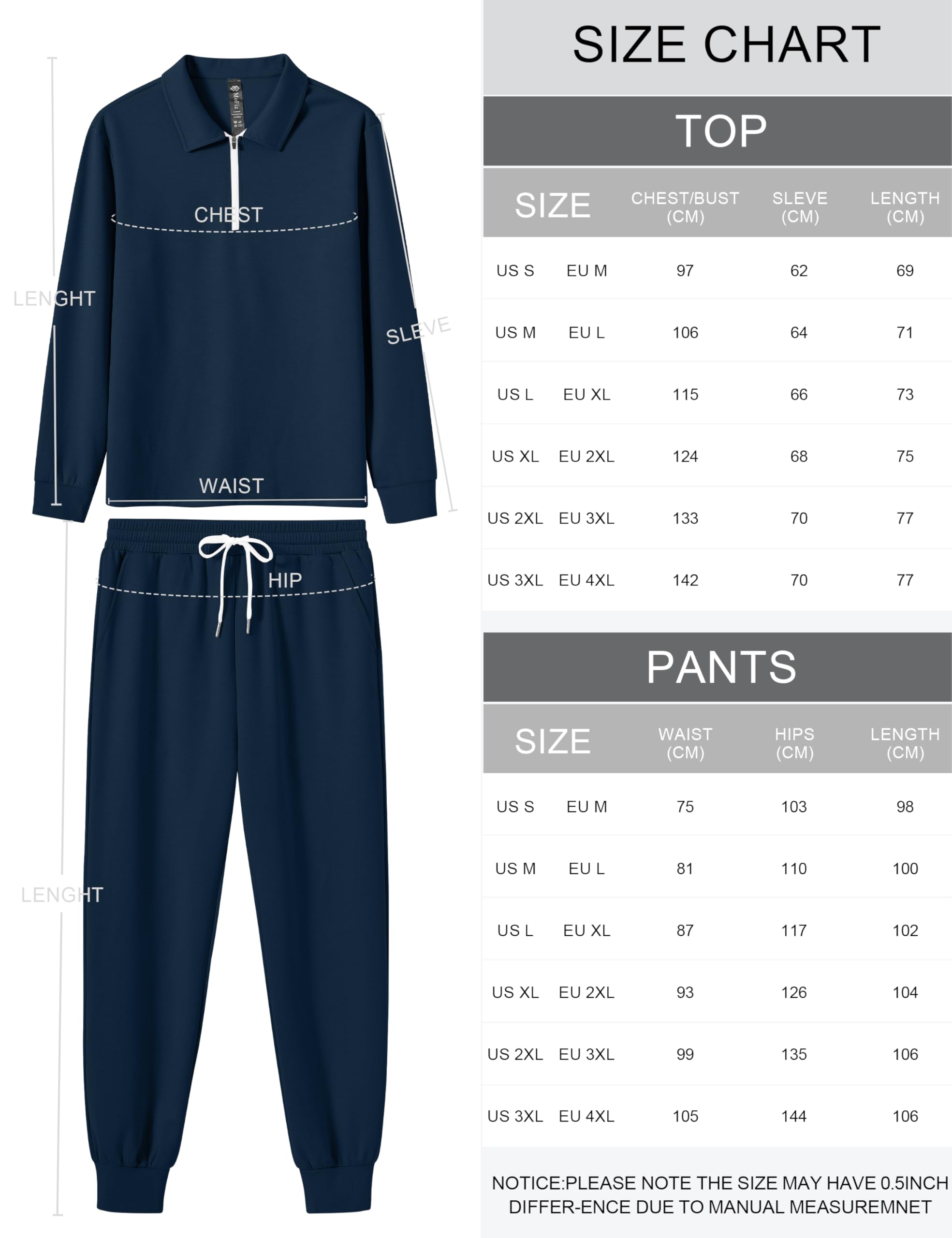 MoFiz Herren-Trainingsanzug, 2-teilig, Trainingsanzug, 1/4-Reißverschluss, langärmelig, Tops, Jogginghose, lässige Outfits für Herren