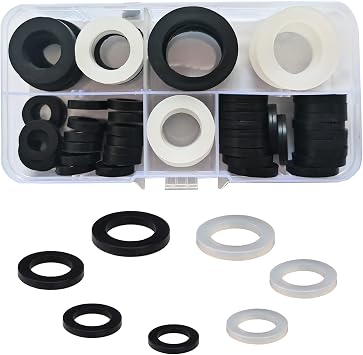 70 Pcs Shower Hose Rubber Washers 15/19/24/31mm Flat Gasket Sealing Ring for Shower Head Flexible Pipe Bath Bathroom Valve Washer Seal O Rings Black/White