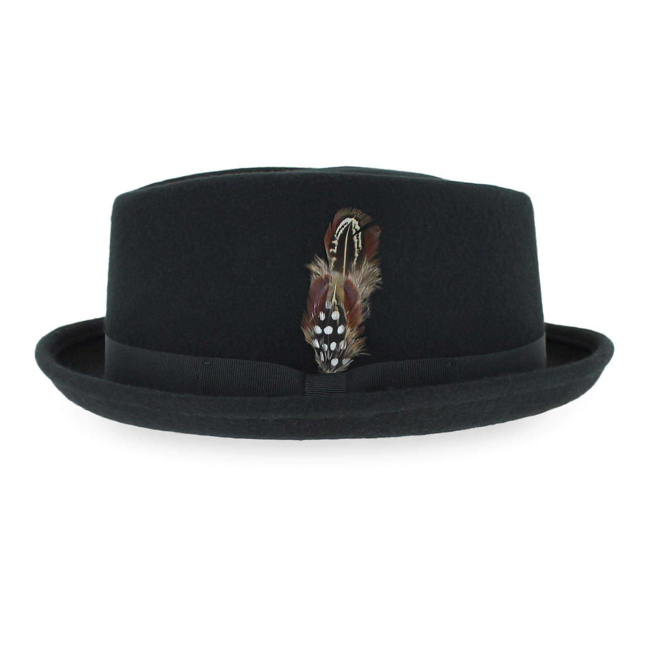 Belfry Crushable Porkpie Fedora Hat Men's Vintage Style 100% Pure Wool in Black Brown Grey Navy Pecan and Striped Band