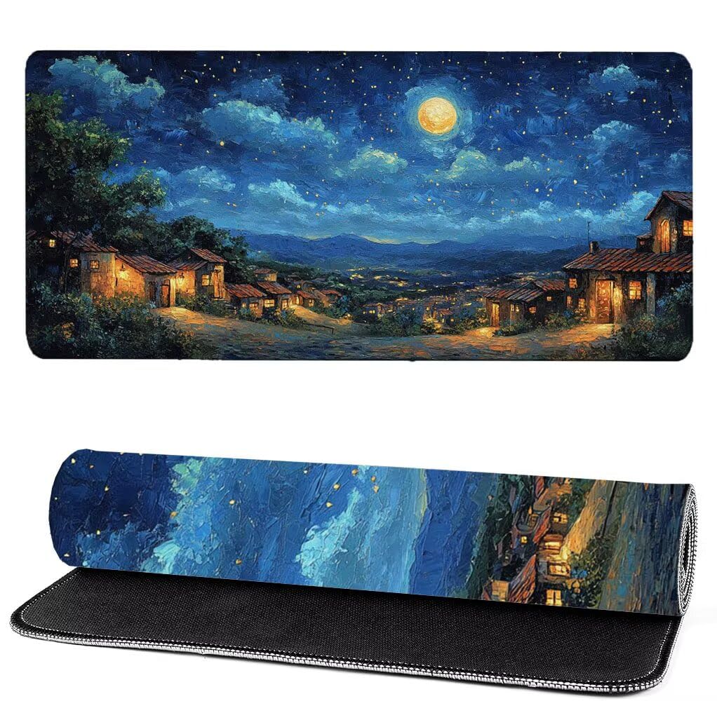 Podkładka pod mysz XXL 1000x500x3mm Księżyc, podkładka pod mysz do gier gwiaździste niebo, poprawa precyzji i szybkości, podkładka pod mysz do gier antypoślizgowa gumowa podstawa, dekoracja biurka MM