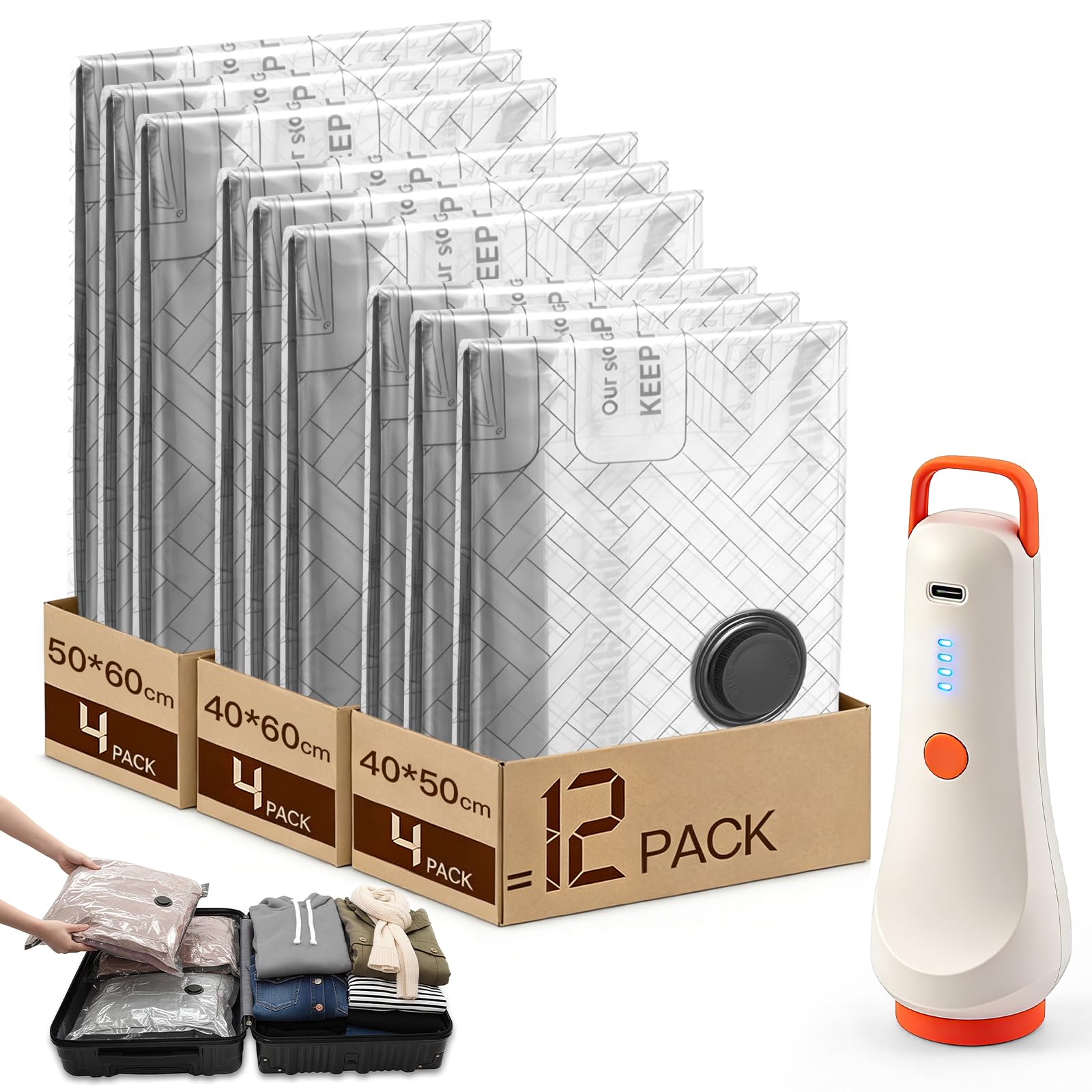 Bolsas de vacío para ropa con bomba eléctrica inalámbrica para viajes y casa 1
