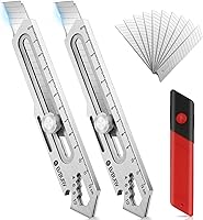 BIBURY 2-Pack Heavy Duty Stainless Steel Utility Knife with 10 Retractable 18mm Blades - Multi-Functional Box Cutter for Home, Office, DIY