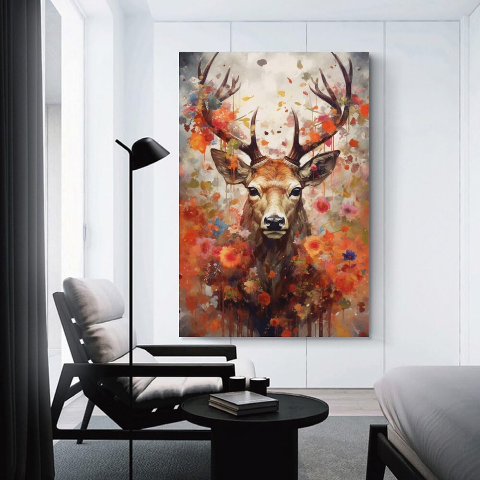 Junmoney Antlered Wall Art Print, 24x36inch(60x90cm), for Bedroom Walls, Guest Spaces Or Lounges, Home Artwork with A Soft Interior Feel