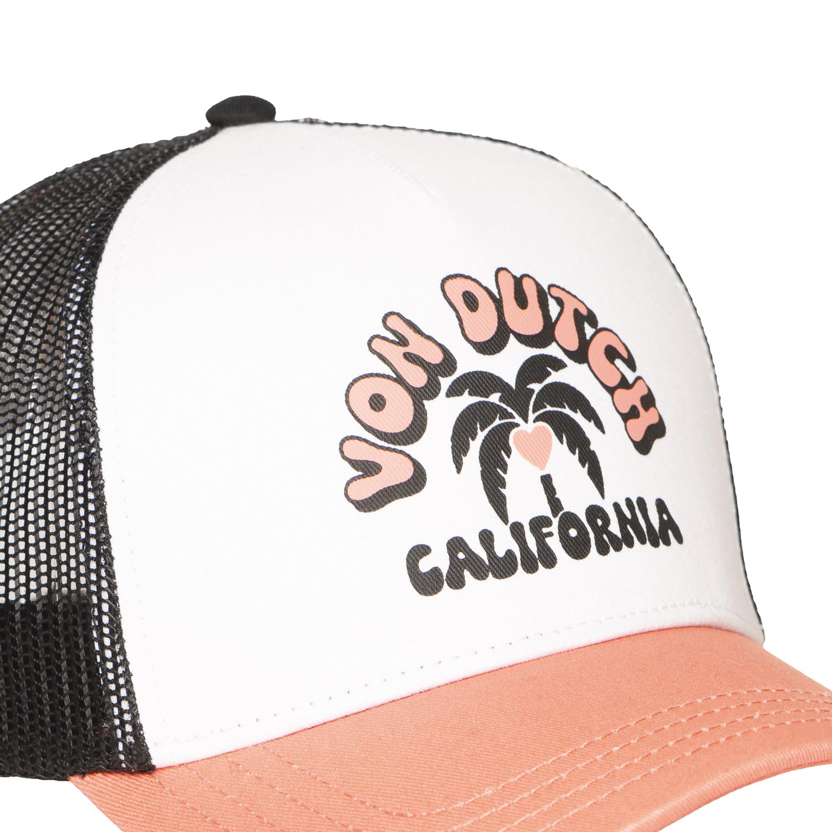 Von Dutch Czapka z daszkiem Trucker, oddychająca siatka, czarno-biała, z koralowym daszkiem, regulowana, styl kalifornijski
