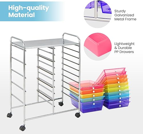 Vista 110 de Carro de almacenaje, de Giantex, con ruedas, para oficina, para guardar papeles, transparente, Transparente