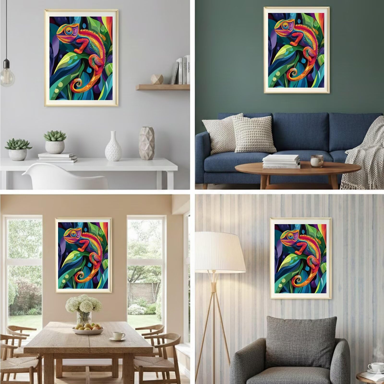 Dipingere con i Numeri Adulti Colorato, Kit di Pittura a Olio su Tela DIY con Pennelli Pittura a Pigmento Acrilico, Paint by Numbers Camaleonte Disegno, Regalo Creativo 70x100cm (Senza Cornice)-#891k