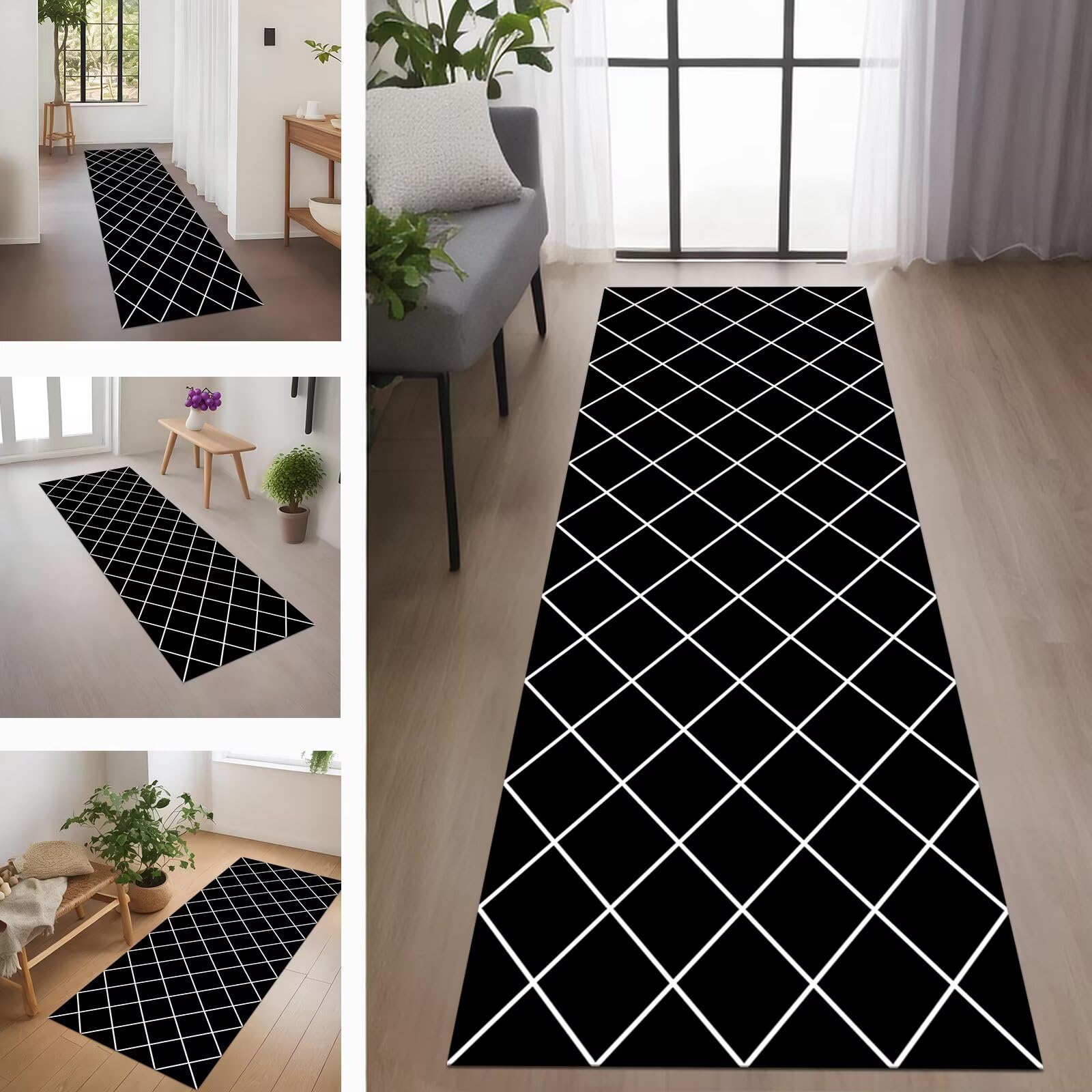 Tappeto Passatoia Cucina Lavabile Antiscivolo 50X200CM Tappetino Runner Moderno Tappeto Corridoio Nero Bianco Tappeto Runner per Salotto Camera da Letto Lavanderia Ingresso Interno