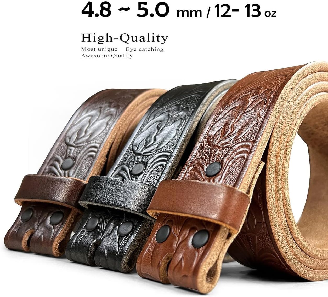 100% One-Piece Full Grain Leather Belt Straps with No Slot Hole/Slot Hole/Heavy-Duty, Multi Options 1-1/2" (38mm) Wide - Image 2