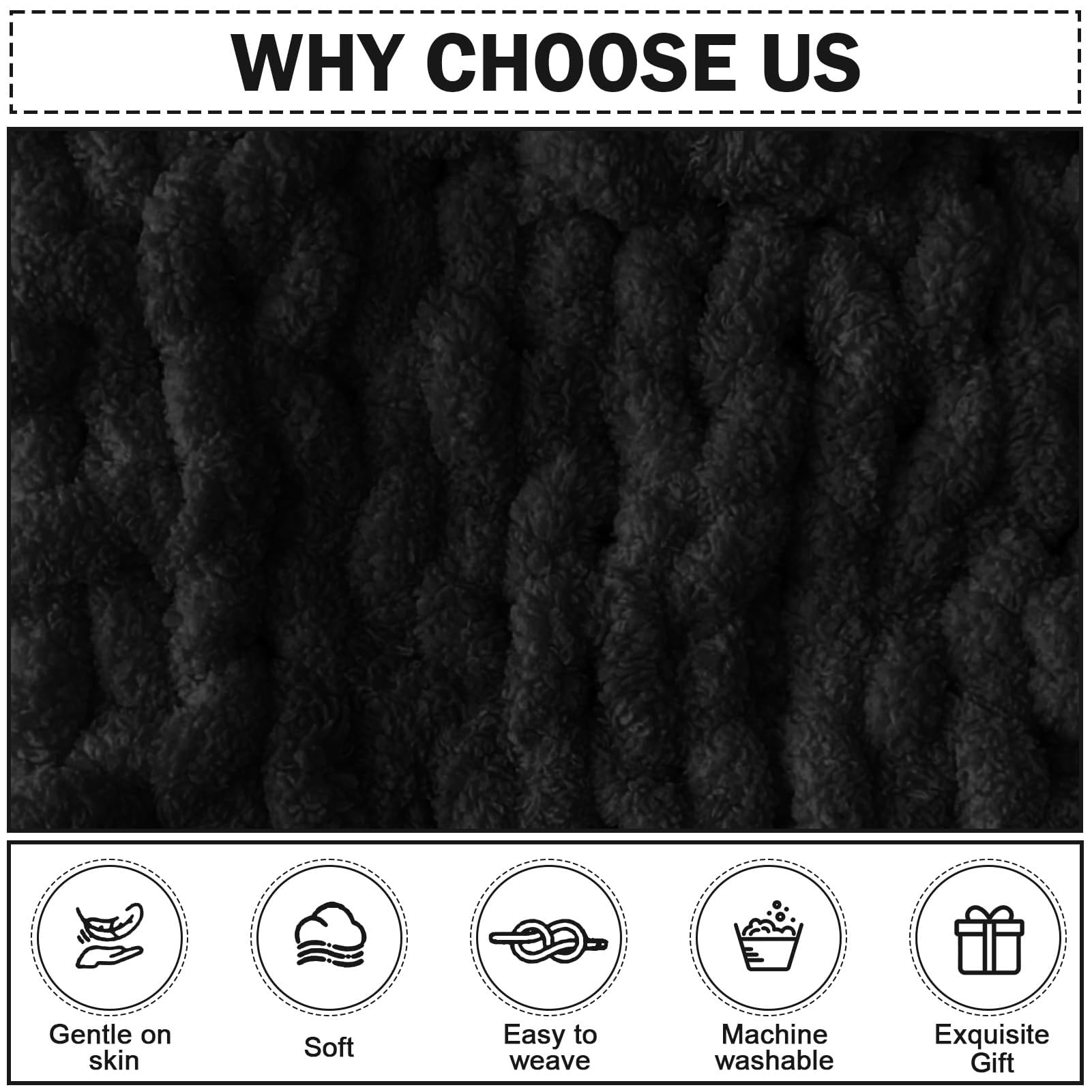 Dicke Wolle Dickes Garn 2 Stück 500g, Chunky Yarn, Chunky Wool, Armstricken Wolle zum Häkeln für Decke, XXL Riesen Wolle Perfekt zum Weben von Schals Mützen Haustier Nest - Schwarz