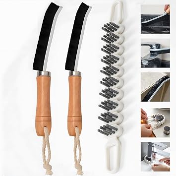 Crevice Cleaning Brush Set Wood Handle, 90 Flexible Neck, Stiff Bristle Grout Brush for Deep Cleaning Bathroom, Kitchen, Tile, Faucet, Window Tracks & Tight Gaps 3 Pack