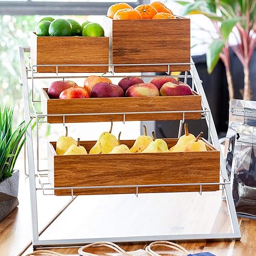 Miniatura 9 de Restaurantware Eco - Soporte de cesta de alambre de tres niveles de 21 pulgadas x 15.25 pulgadas x 12.25 pulgadas, hierro plateado, 1 por pedido