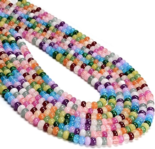 Vista 67 de ICAI Beads 5x8mm Cuentas Espaciadoras Rondelle Naturales Sueltas para Hacer Joyas Manualidades DIY Diseño 1 Hebra 15" APPR (Jade Blanco)