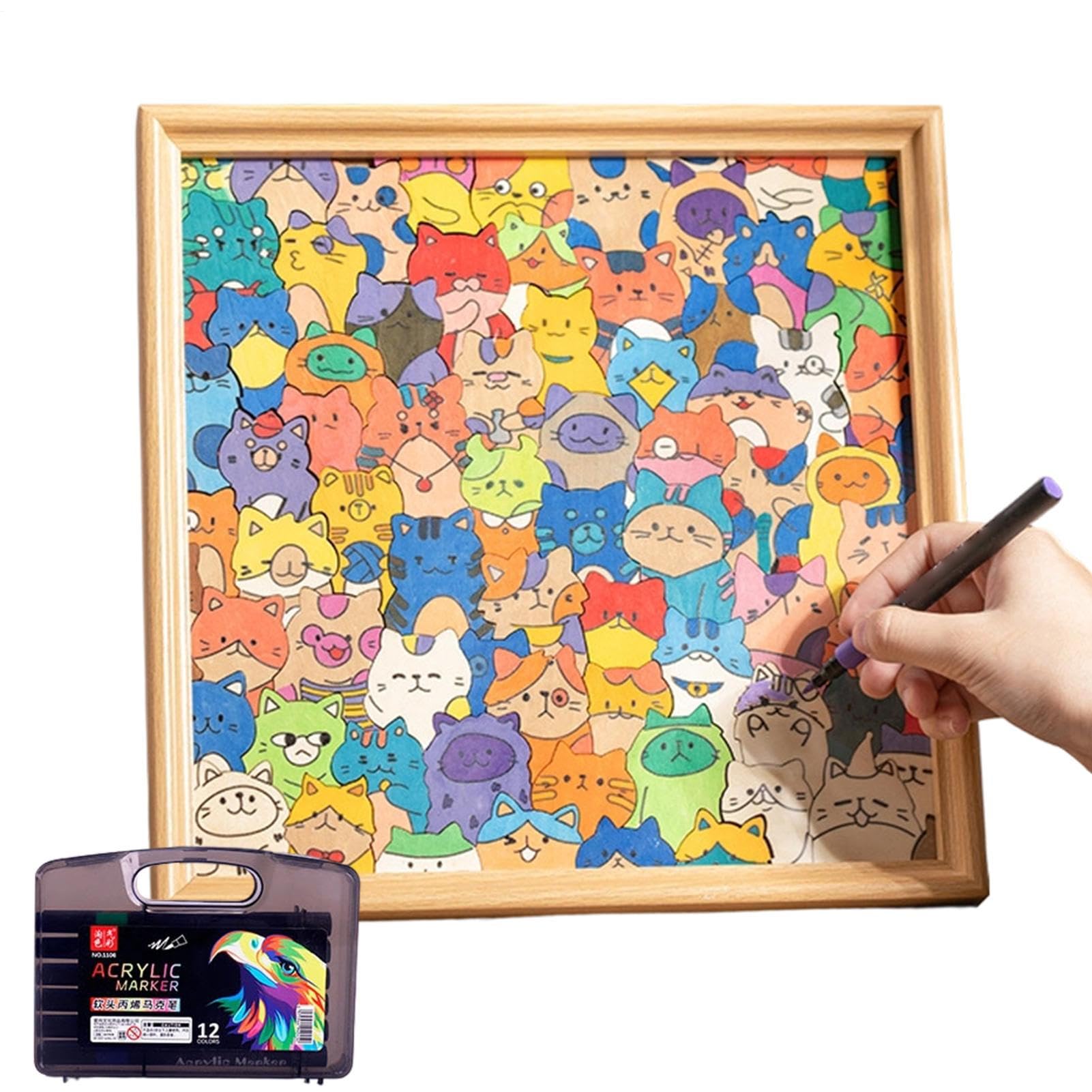 Puzzle Drewniane Kolorowanki Drewniane Zabawki Edukacyjne | Puzzle Zwierząt z Ramką na Zdjęcia dla Dzieci Chłopców Dziewczynek w Domu Podróży Sypialni Święta Urodzin Bożego Narodzenia