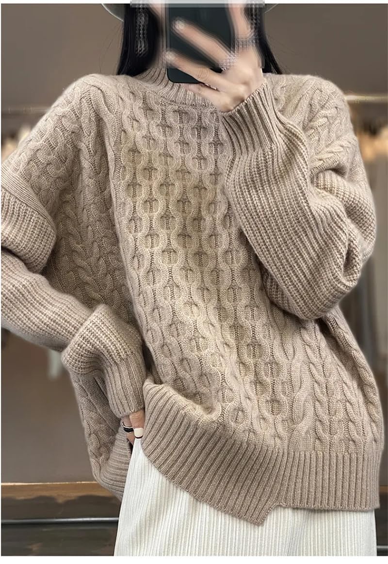 Damski długi rękaw półgolf jednolity sweter luźny wyszczuplający retro sweter dzianina