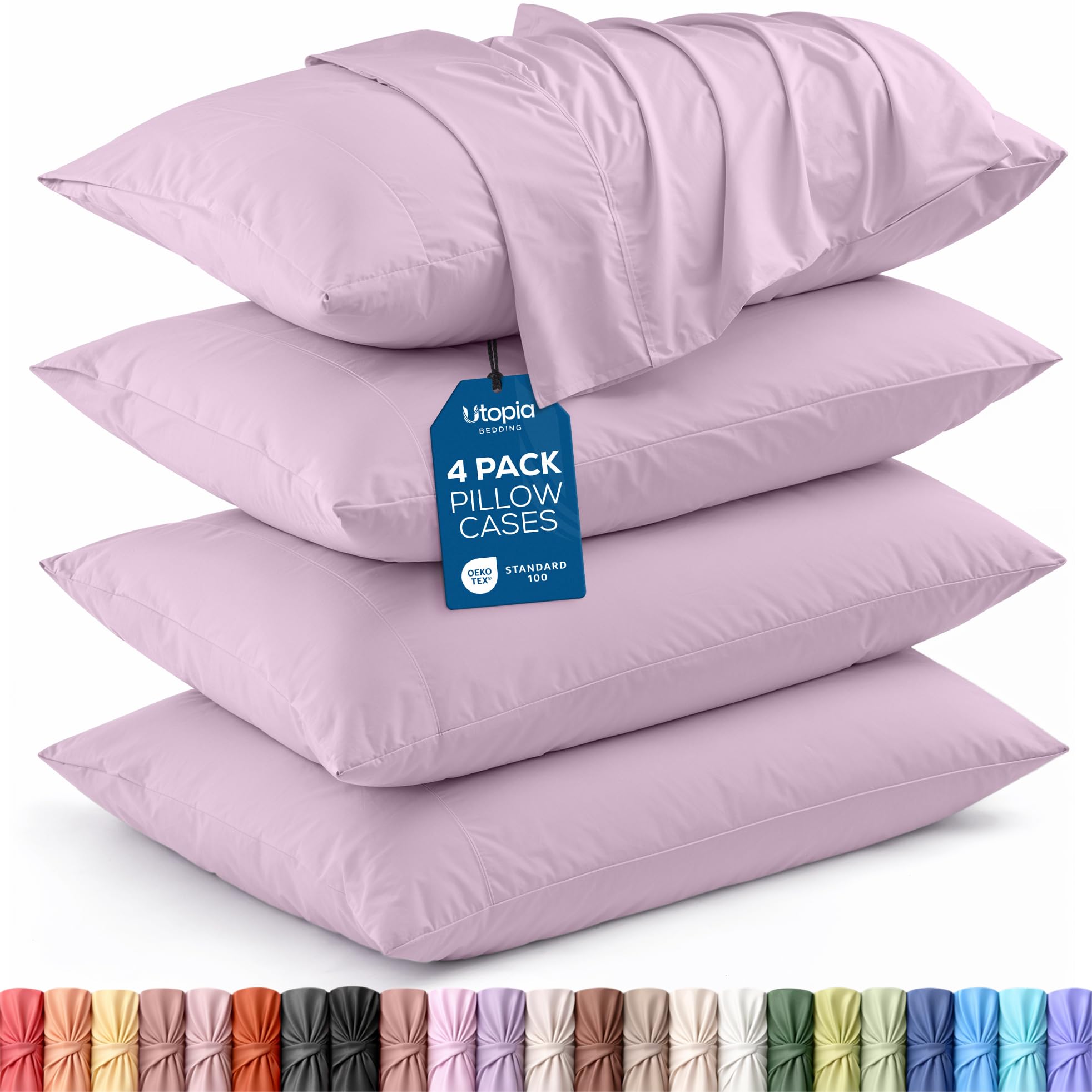 Utopia Bedding Standard Pillow Cases - Pack of 4 - Envelope Closure - Soft Brushed Microfiber Fabric - Shrinkage and Fade Resistant Pillow Covers Standard Size 20 X 26 Inches (Lavender) โ image 1