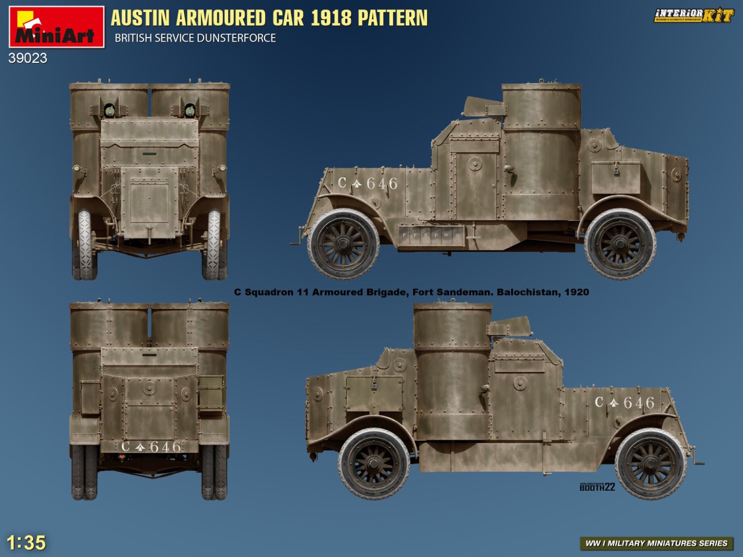 MiniArt 39023 1:35 Panzerspähw. 1918 Dunsterf. Int Kit – riproduzione fedele all'originale, modellismo, kit di costruzione in plastica, fai da te, hobby, incollaggio, modellismo, assemblaggio, non