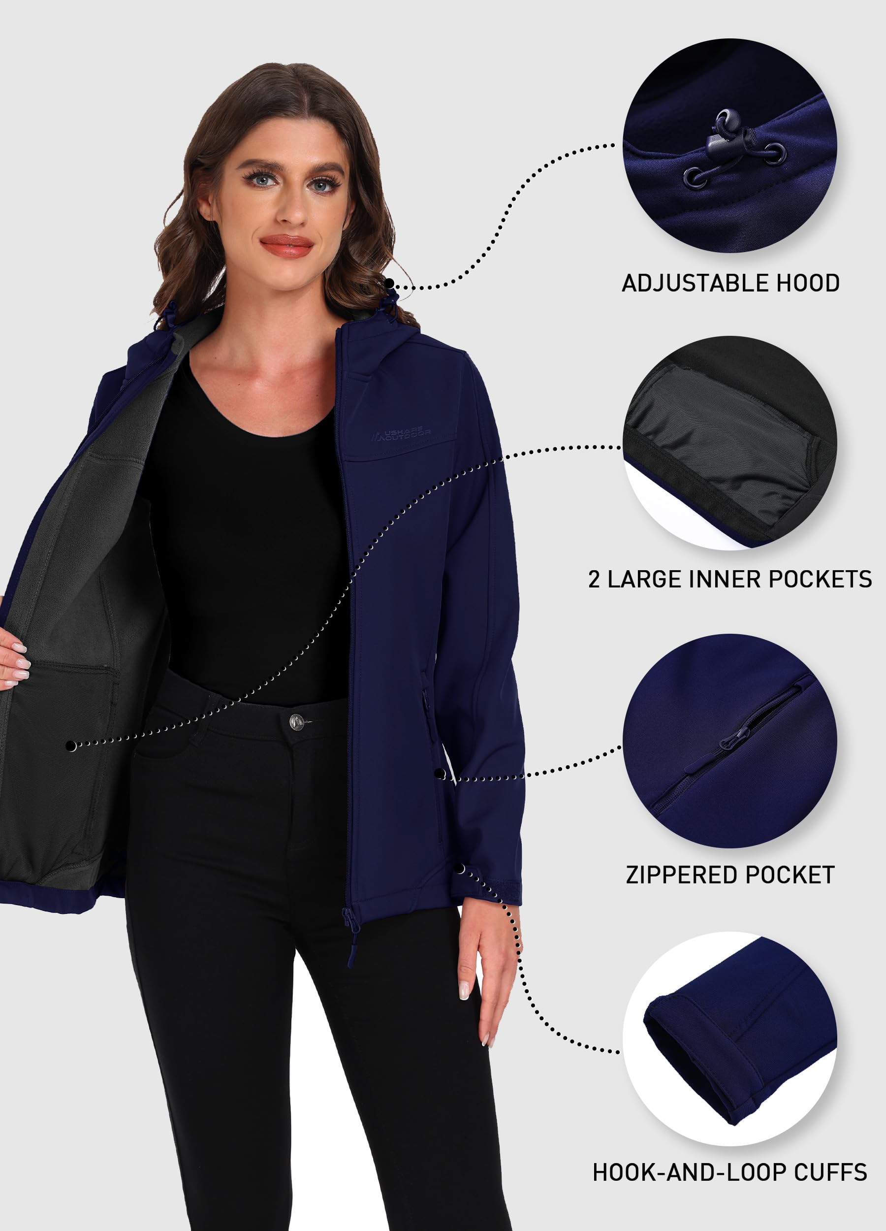 ATLASLAVA Softshelljacke Damen mit Kapuze Regenjacke Fleecejacke Wanderjacke Gefüttert Jacken Outdoor Wandern S-3XL