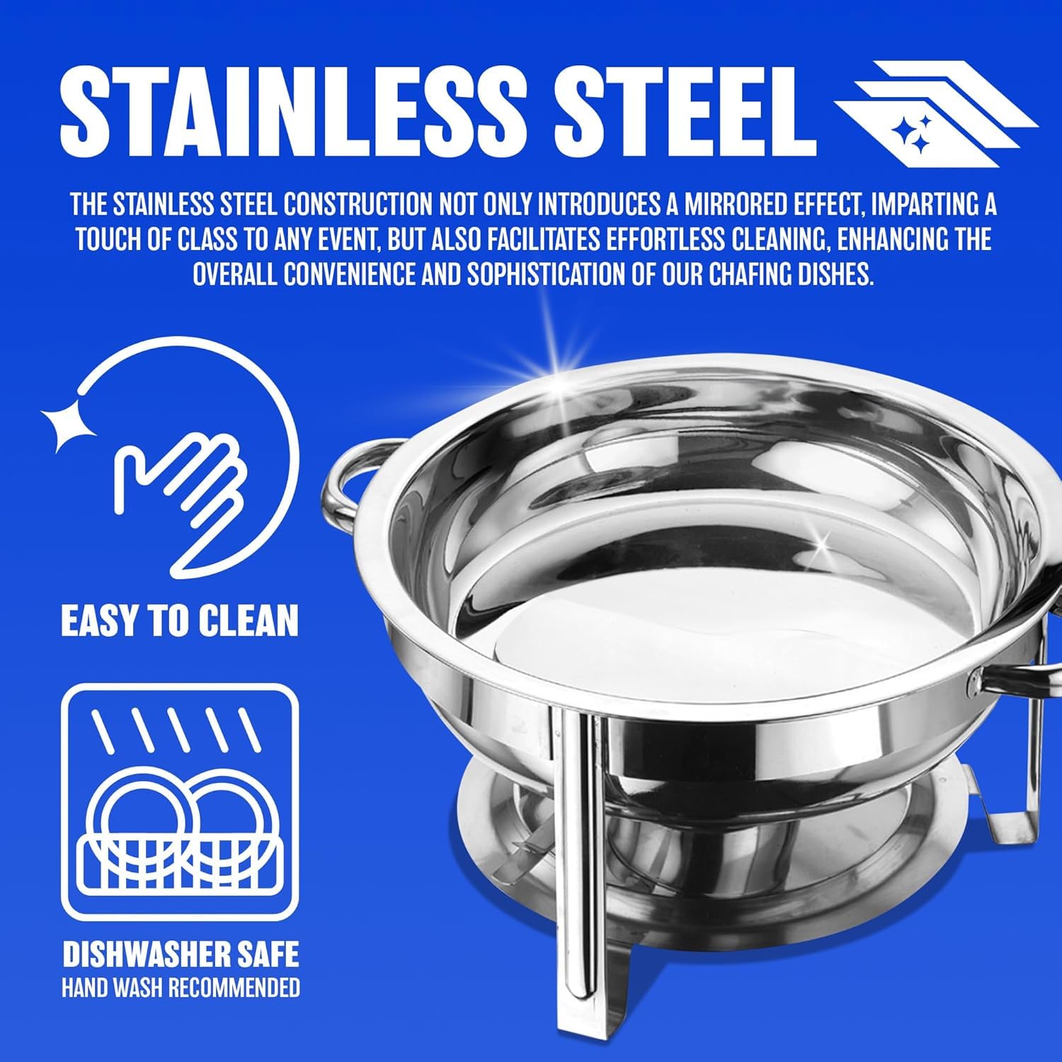 Acciaio Inossidabile Chafing Dish Buffet Set, Lid 4.5 Litre Cibo Scaldabagno Catering, Buffet Server e Warmer Forno a buffet rotondo, con Coperchi Pentole per Servire per Catering Ristoranti Feste