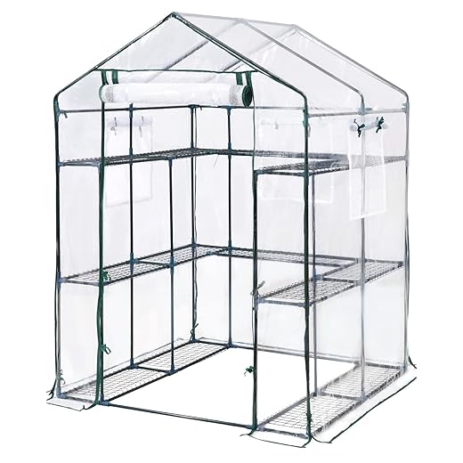 KING BIRD Premium Greenhouse for Outdoors, 56 x 56 x 77 Upgraded PVC Cover & Steel Frame Walk in Hot House, w/ Zippered Screen Windows Mesh Door, 3 Tiers 14 Shelves for Outside Garden, Clear