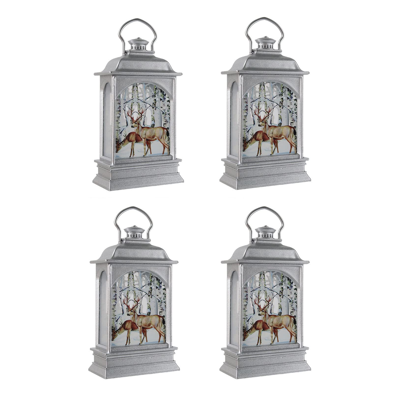 Zestawy ozdób choinkowych, 4 sztuki mini lampionów bożonarodzeniowych, dekoracyjne światełka, rękodzieło, dekoracja domu, wisząca zawieszka, świeca świąteczna z podgrzewaczem LED(4pcs Silver)