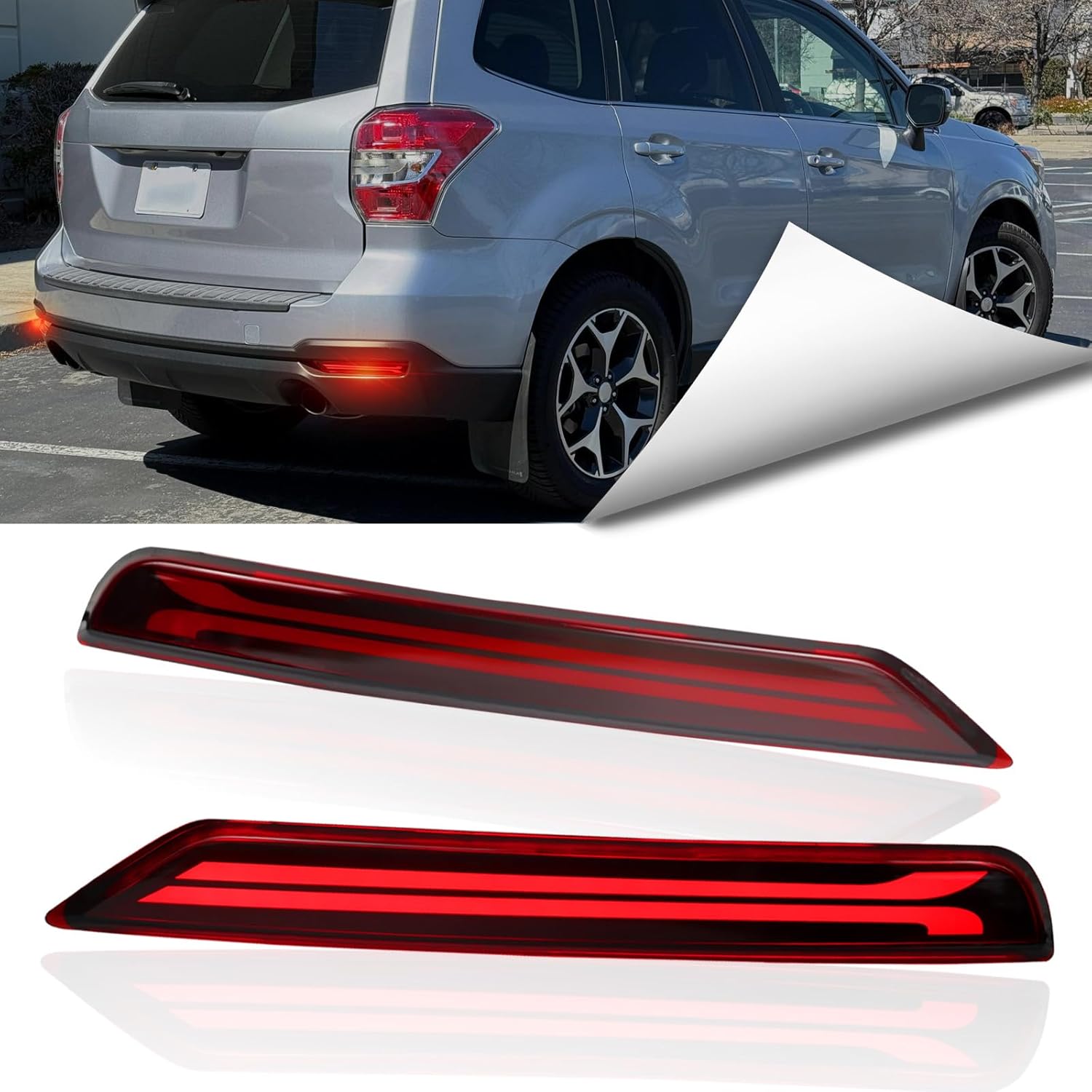 Full LED Rear Bumper Reflector Lights Kit for Subaru Forester 2009-2018 Tail Lamp Brake Fog Lamps Daytime Running Light Turn Signal Lamp, Replacement Part for 84281SC000, 84281SC010 (Red)