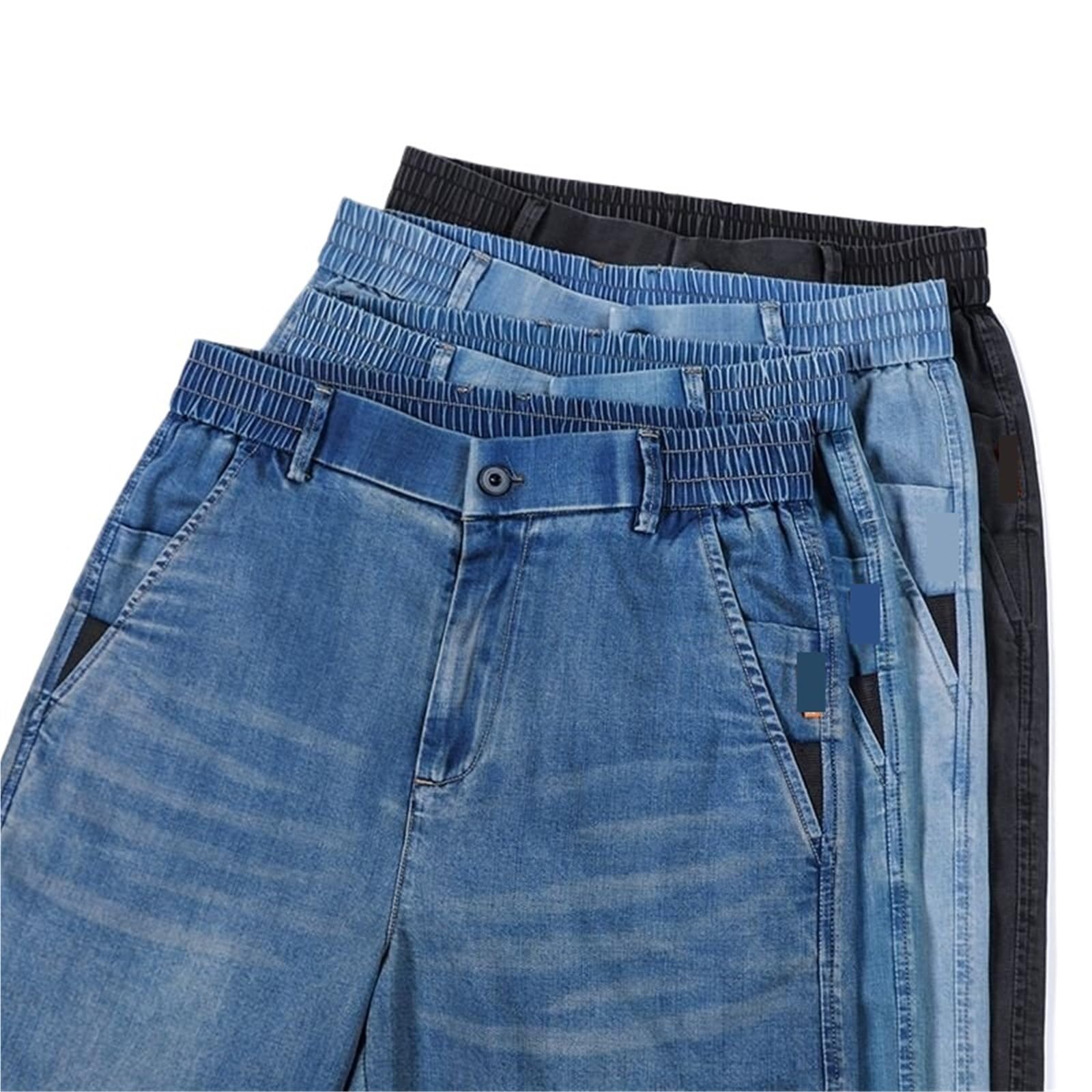 Pantalones Vaqueros de Verano for Hombre, Finos y Ligeros, de Corte Recto, elásticos, Informales, Ajustados para Pantalones de Hombre(Black,31)