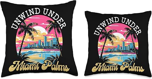 Vista 3 de Miami City Florida USA SteMi Apparel Miami City Florida USA America United States Throw Pillow, 18x18, Multicolor