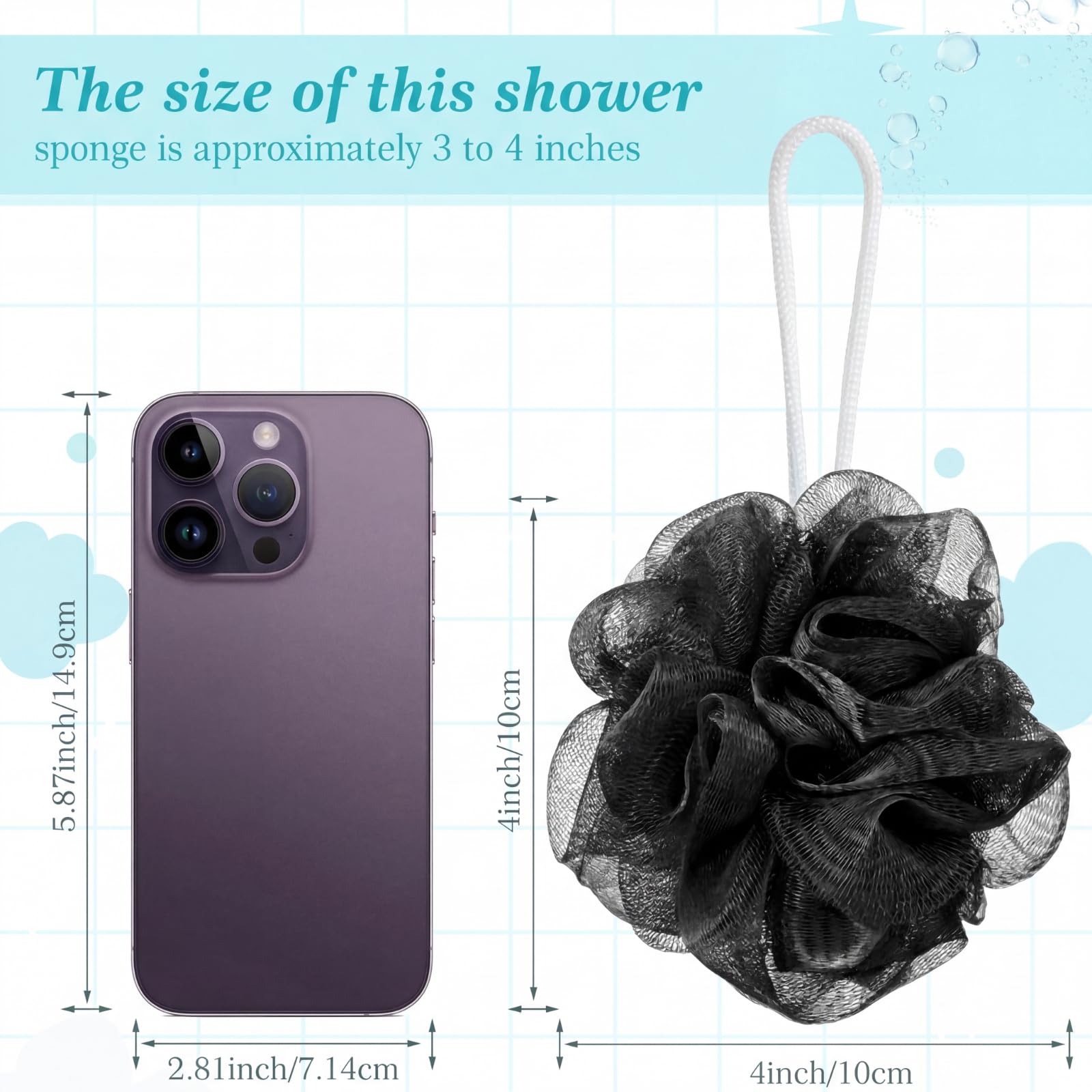 Sunnyray 100 esponjas de lufa a granel pequeñas para baño, ducha, 20 g, tamaño de viaje, esponjas, suaves, para mujeres y hombres, accesorios de baño, accesorios de baño, juego de malla de puf (negro