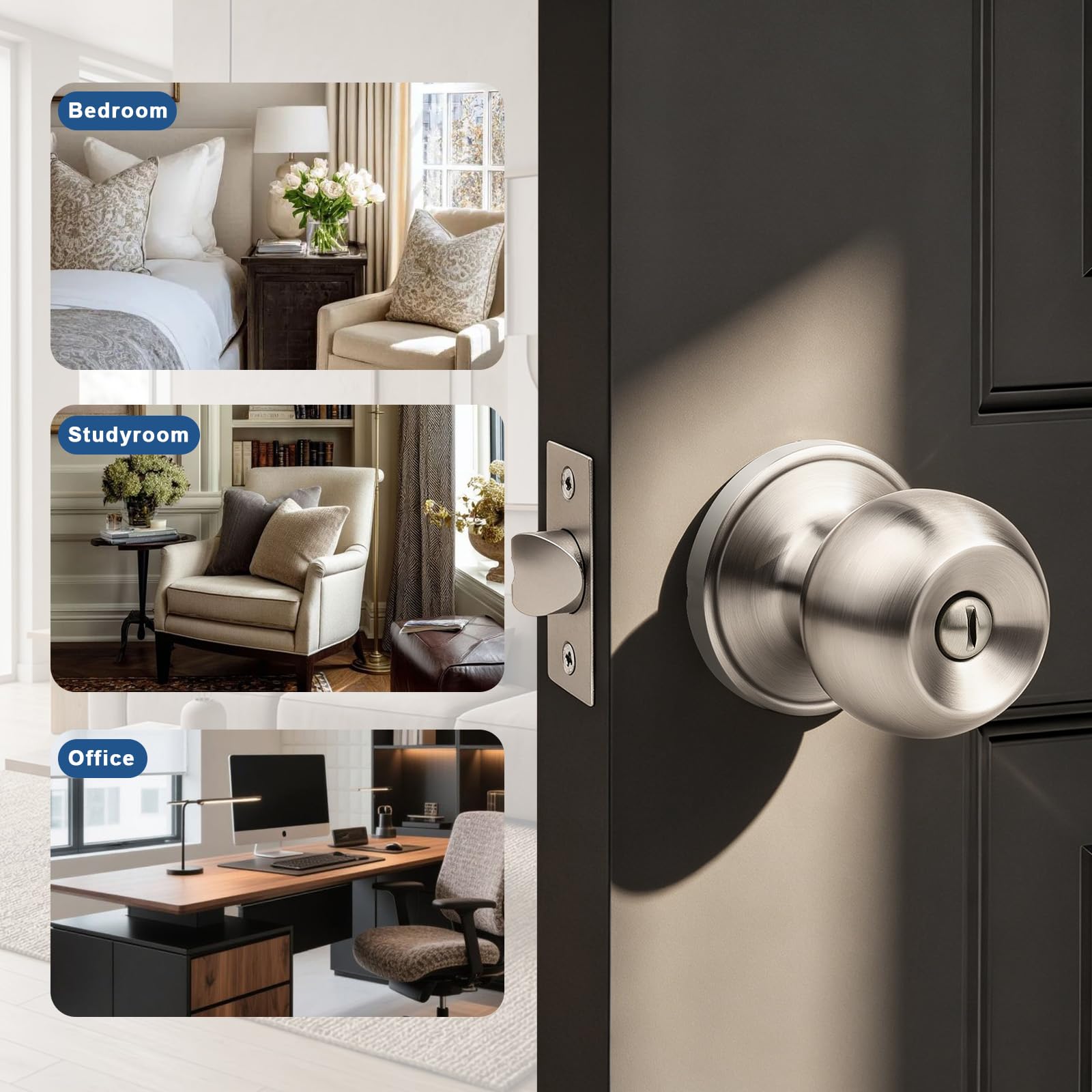 Privacy Door Knobs - 2 Pack Satin Nickel -4 Privacy Door Knobs - 2 Pack Satin Nickel -4