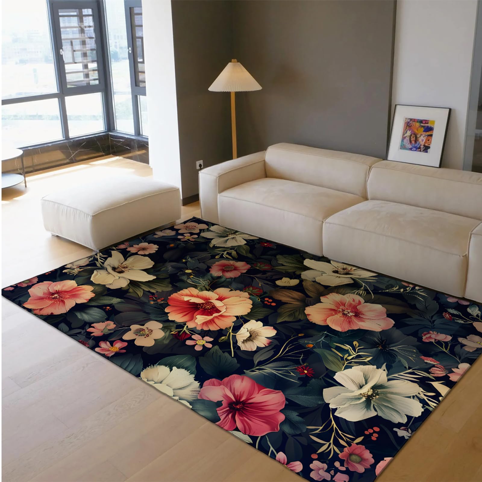 Morbido Grande Tappeto Americano Stile Country Soggiorno Area Tappeti Giardino Motivi Floreali Tappeto con Supporto in Gomma Tappetini Da Cucina Lavabili 150x240cm