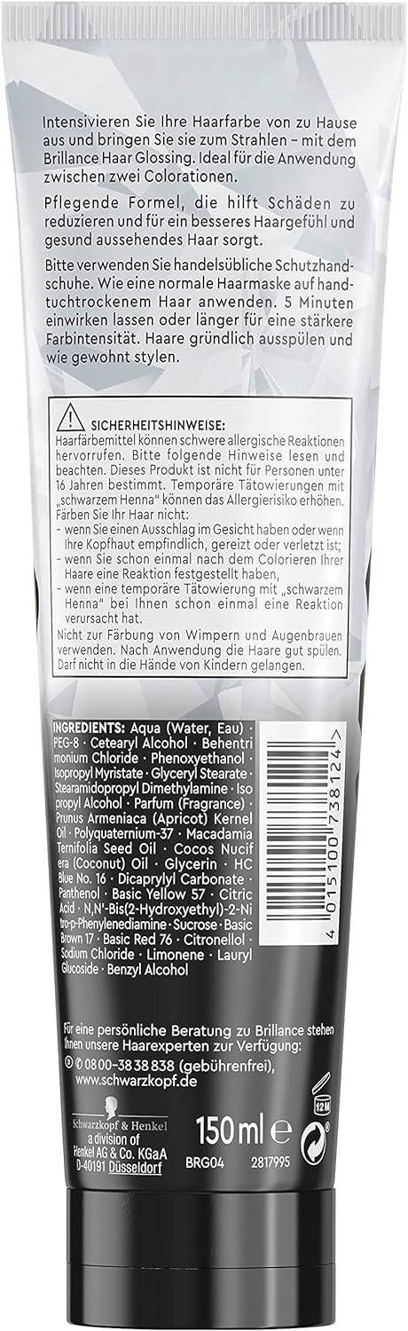Brillance Glanz-Behandlung, Haar Glossing Schoko Braun 6 x 150 ml, temporäre Haarfarbe, die wie eine Haarmaske angewendet werden kann, hält bis zu 6 Haarwäschen