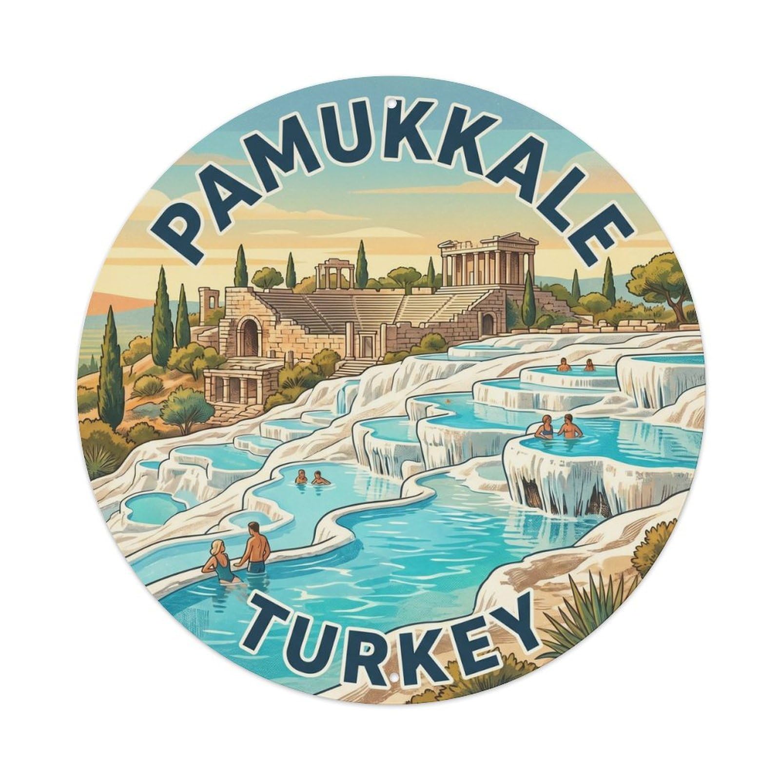 Vintage Travel Turkey Pamukkale Pools Vintage Metal Tin Sign Plaque Wall Decor for Cafe, Club Bar, Office, Garden Metal Poster 8x8Inch
