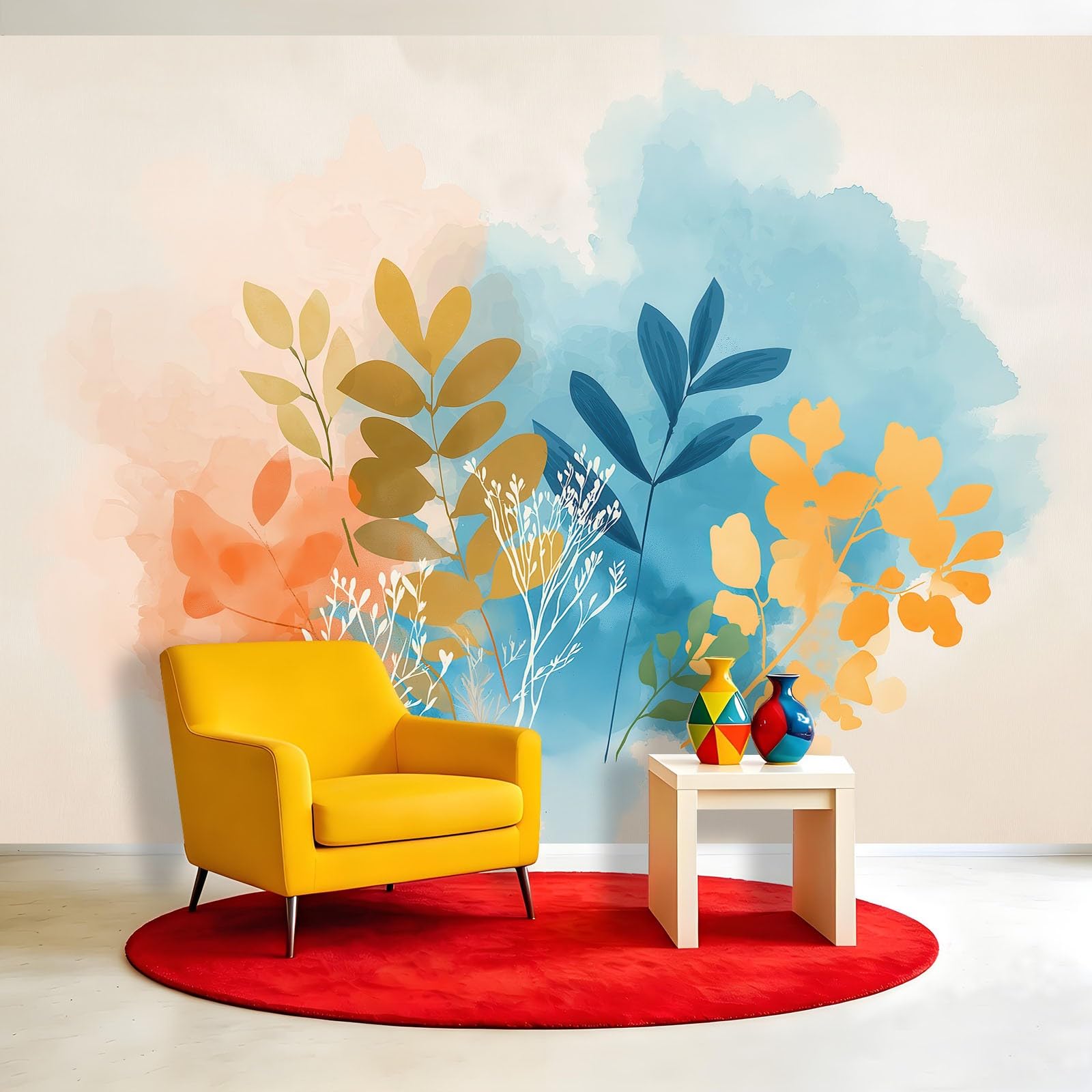 Carta da parati con foglie vegetazione, decorazione murale da parete, poster moderno, astratto, arte botanica, design fotografico per soggiorno e camera da letto, 400 x 280 cm (larghezza x altezza)