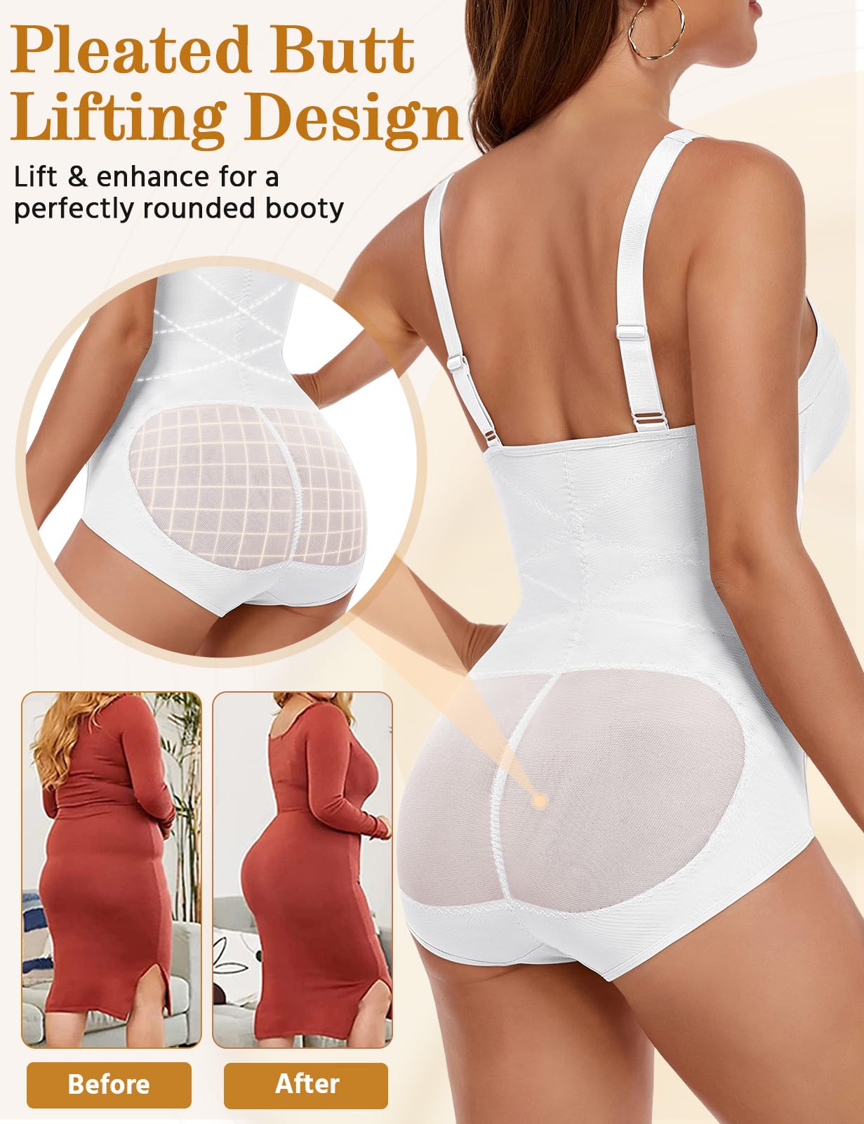 Yuson Girl Body Reductor Mujer Bodies Faja Moldeadora Bodysuit Control Abdomen Plano Adelgazante Body Shaper Sin Costuras Levanta Glúteos Almohadillas Extraíbles Shapewear Posparto