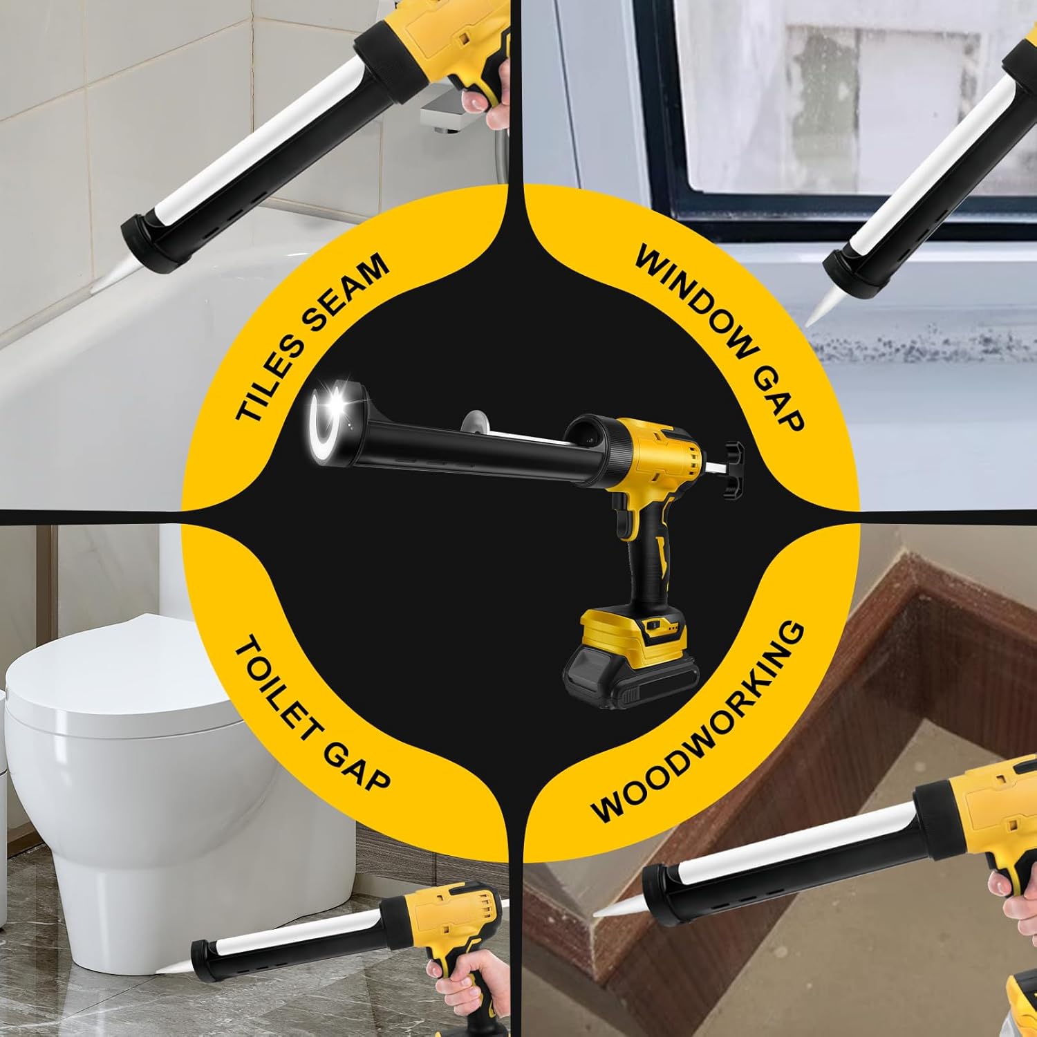 Cordless Caulking Gun Compatible with Dewalt 20V Battery, Anti-drip Function with LED Light and 6 Adjustable Speeds for Repairing Floor Tiles and Sealing (No Battery)