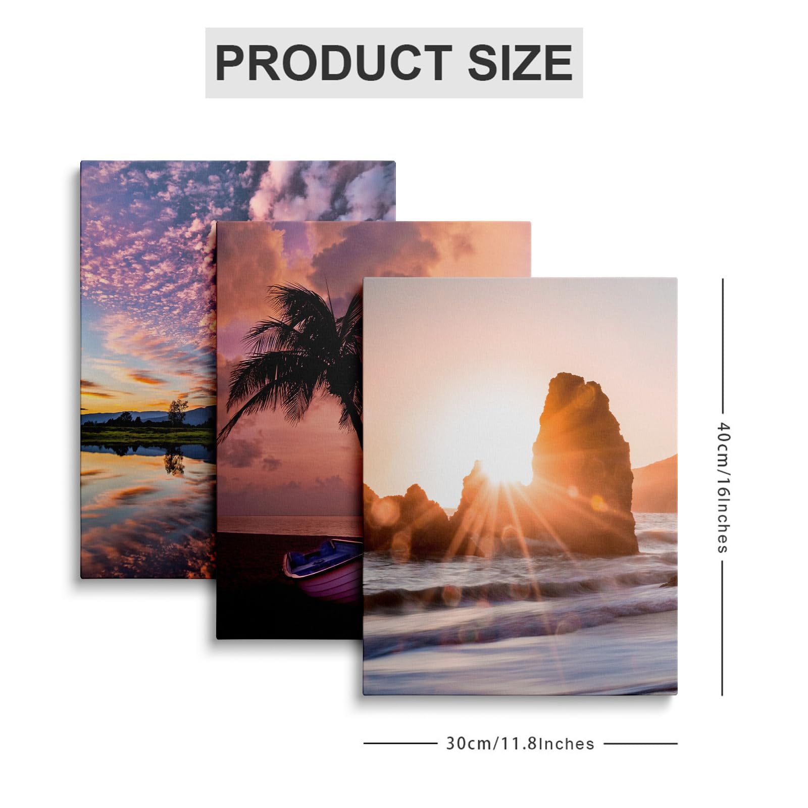 prinfantasy Canvas Wall Art Bathroom Pictures Sunset Paintings Ocean Landscape Wall Pictures Beach Paintings Modern Seascape Artwork for Living Room Office Home Decorations 30x40cm 3Pcs - Image 2