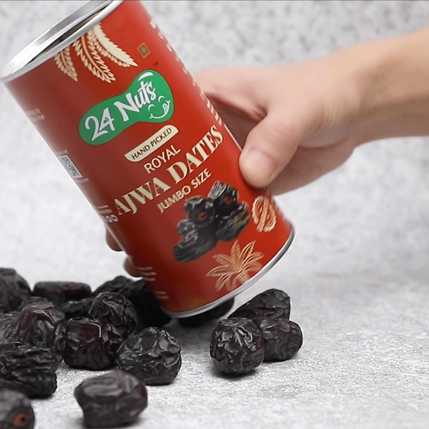 24 Nuts Ajwa Dates - Premium Quality - 8.82oz (250g) - Imported from Madinah Munawwara, Saudi Arabia - Resealable Container with Air Tight Cap - Fiber-Rich Snack Dry Fruit