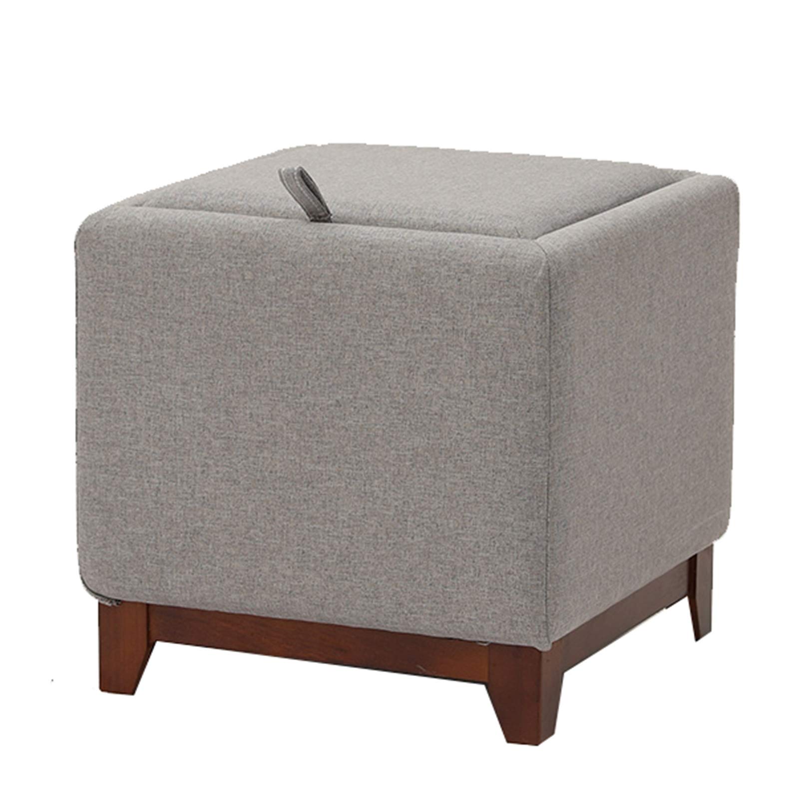 Pouf de rangement coffre repose-pieds gris en lin salon et chambre 40cm