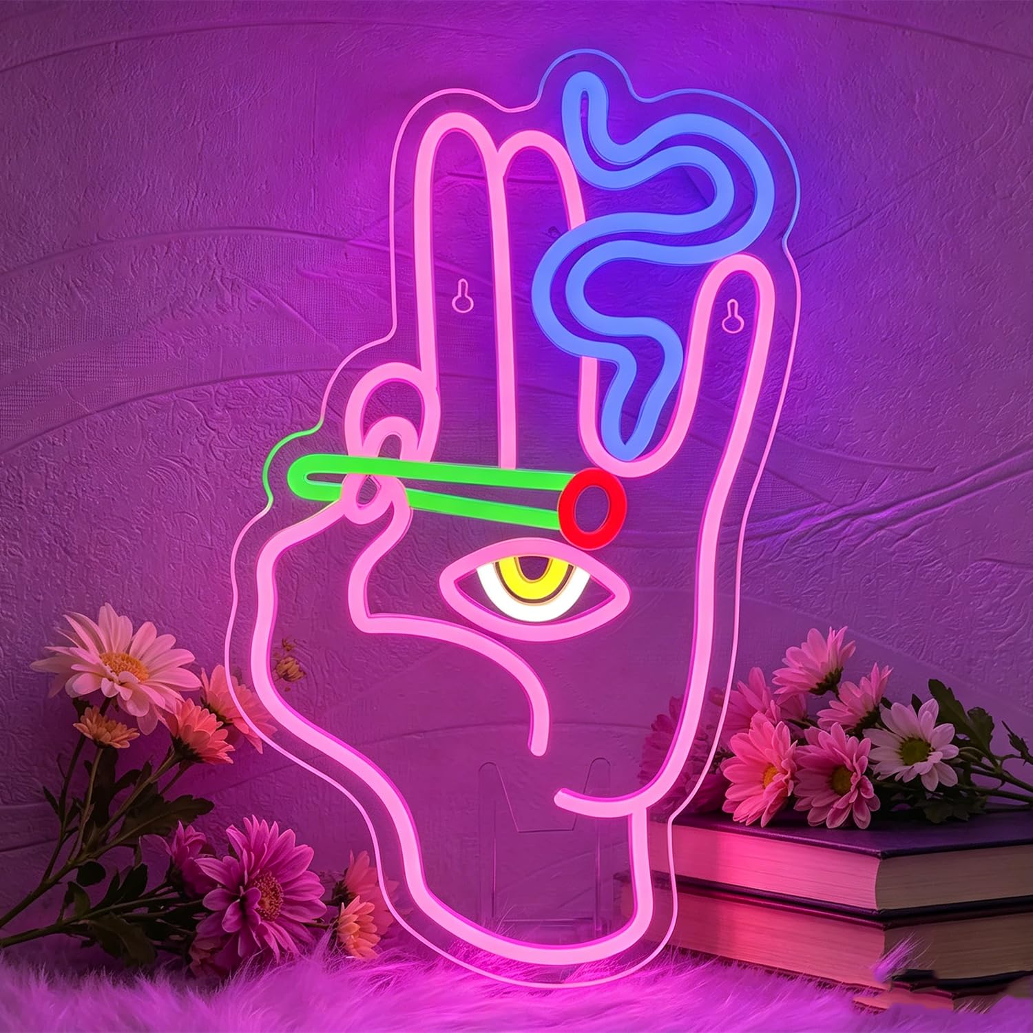 Evil Eye Hand Neon Sign Pink Blue LED Neon Hand Eye Sign Light Up for Wall Decor, Dimmable USB Powered Neon Light for Man Cave Bedroom Game Room Home Bar Pub Cafes Party Gift 8.85”x16.53”