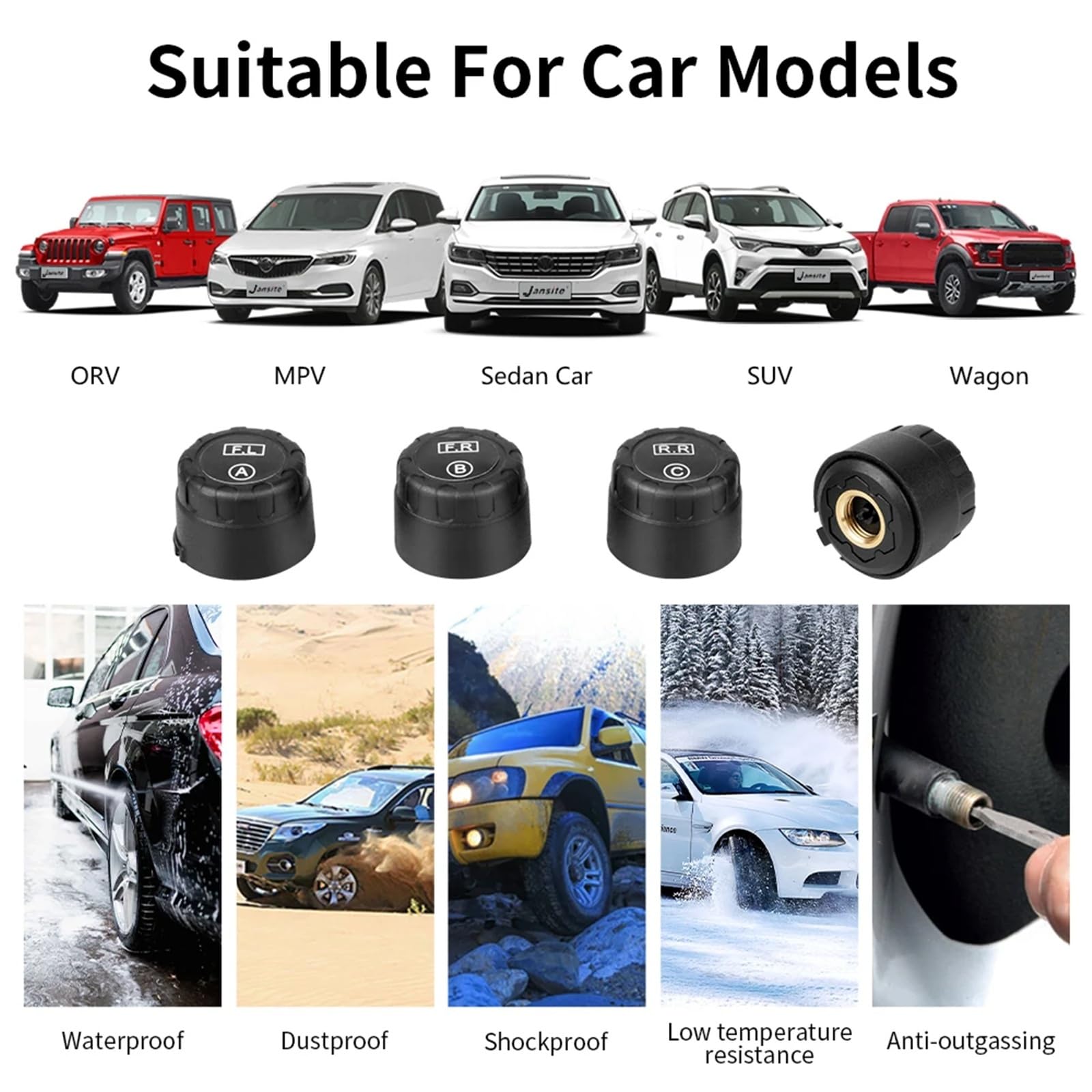 New Tire Monitoring System Temperature Warning Fuel Save Solar TPMS Car Tyre Monitor Air Gauge(Built-in sensor)