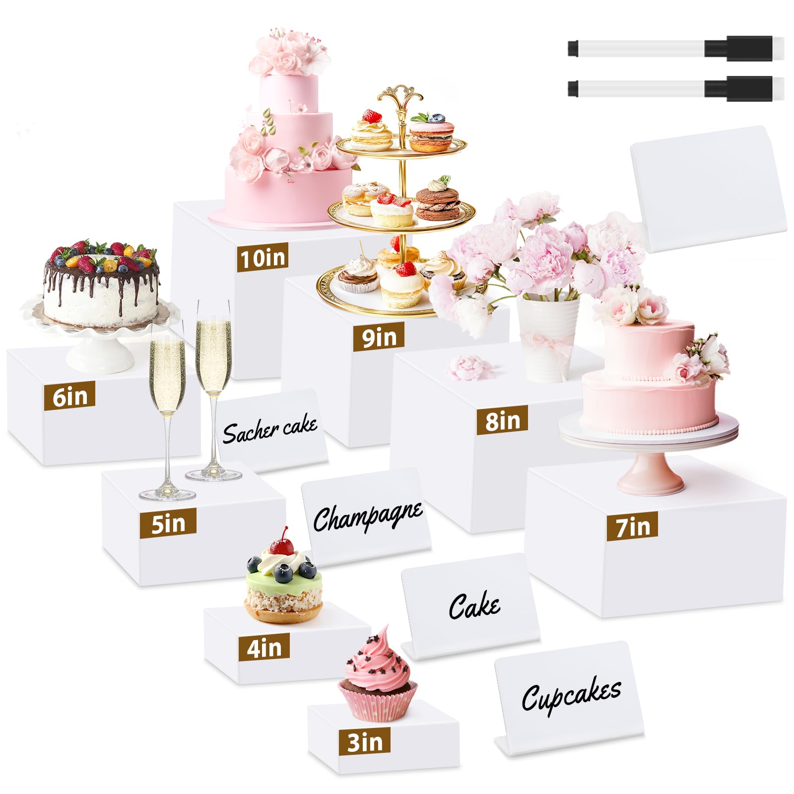Rehausseurs de buffet en acrylique blanc pour sublimer vos tables de dessert de mariage