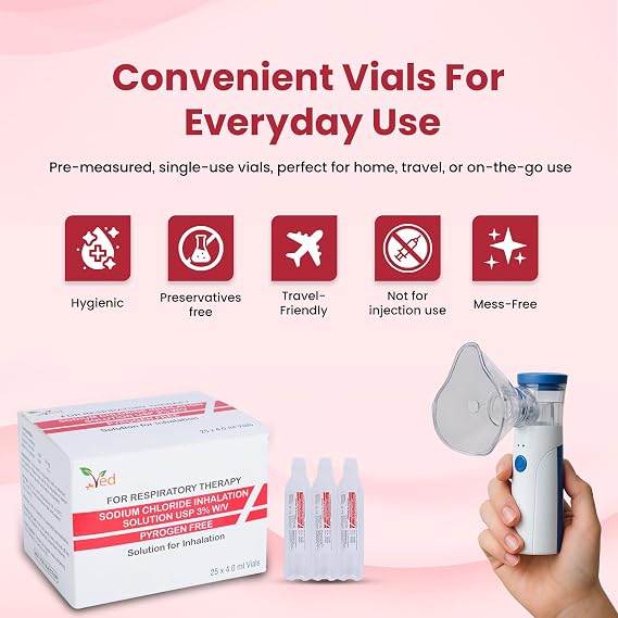 VED Hypertonic Inhalation Saline Solution, 3% Sodium Chloride (NaCl), 25 X 4.0 ml Unit Dose Vials for Adult & Child