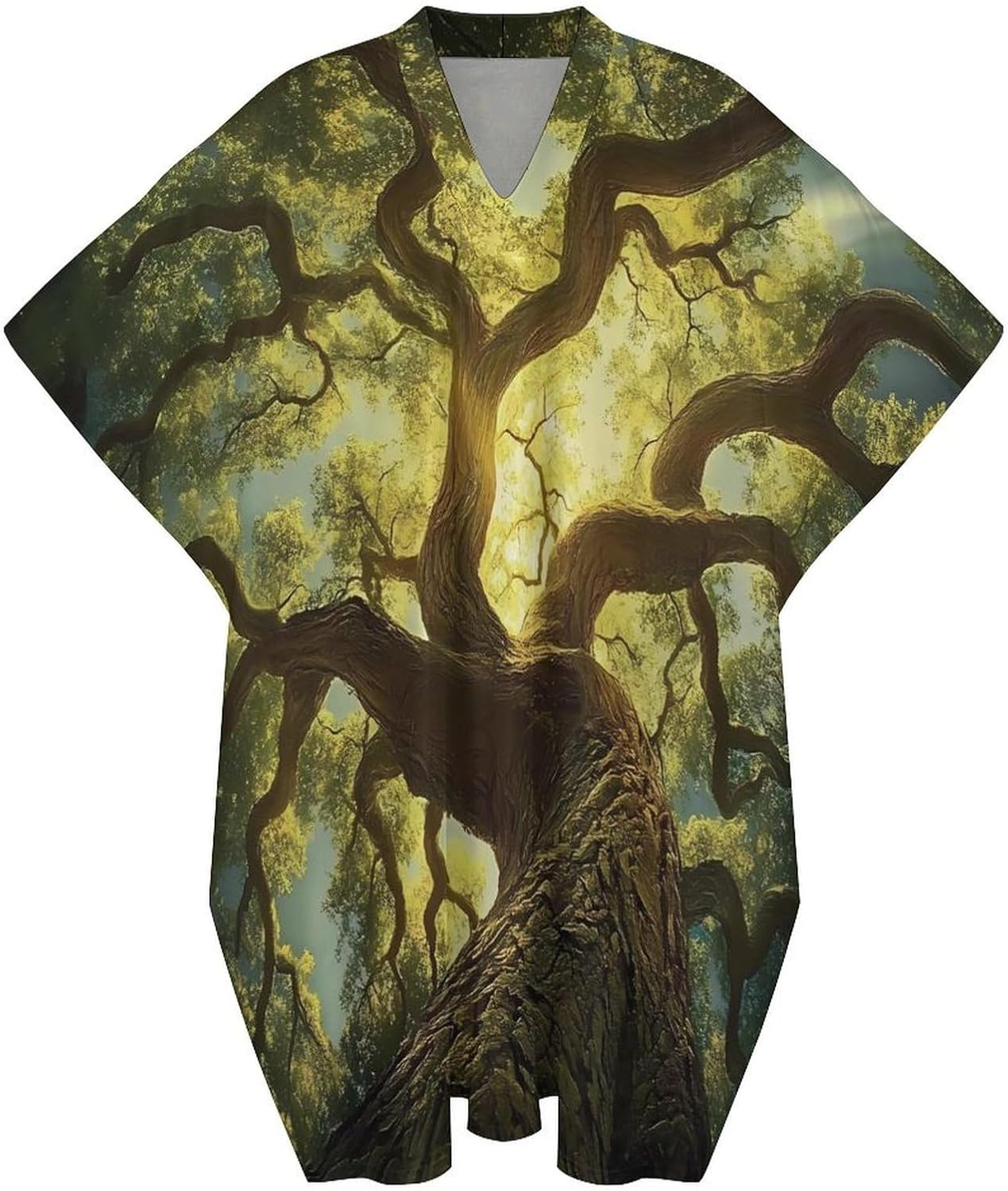 Vintage Oak Tree Summer Sunlight Shade Men's Kaftan Thobe V-Neck Long Gown Loose Robe