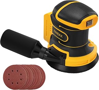5’’ Brushless Cordless Random Orbital Sander Compatible with DeWalt 20V MAX Battery (TOOL ONLY), 12,000OPM Palm Sander, Dust Bag, Lightweight, 10 Sandpapers, 6 Variable Speeds for Wood, Metal & DIY