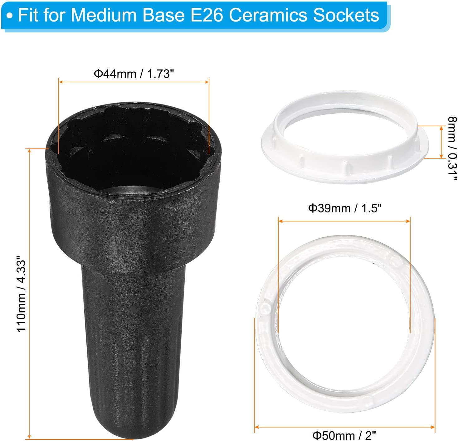 PATIKIL Socket Ring Removal Tool with Aluminum Lamp Shade Socket Rings 4 in 1 Set for Medium Base E26/E27 Sockets Light Fixtures