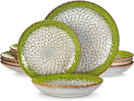 Tableware Ceramic 12/24 Piece Stoneware Tableware Textured Ceramic Combination Set Service for 6/12 People B,12 PCS