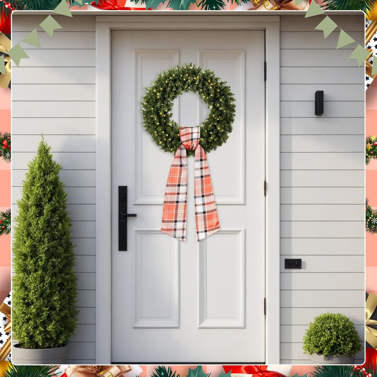 2Pcs Orange Plaid Wreath Sash for Front Door - Blank Satin Sash for Embroidery Monogram - Fall Autumn Accessories for Yard Doorway Outdoor Wall Decor - Image 3