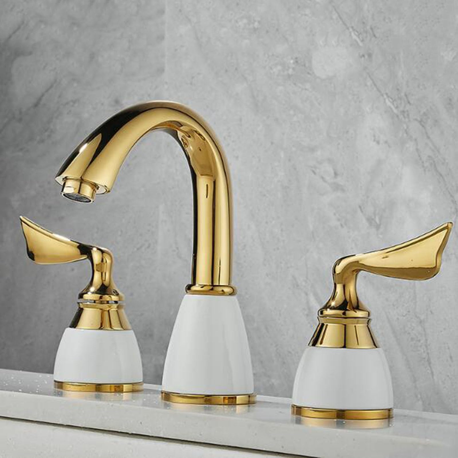 FQWNCIEG Basin Mixer Tap Bathroom Sink Taps Bathroom Sink Taps 3 Hole Brass Double Handle Basin Tap-Gold Lavatory Sink Faucet