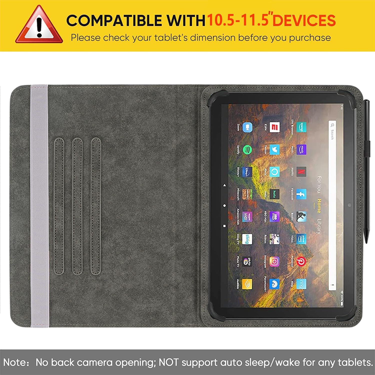 Pudazvi 11 11.5インチタブレットケース、360度回転可能なキックスタンド 複数視聴スタンドケースカバー 10.5インチ