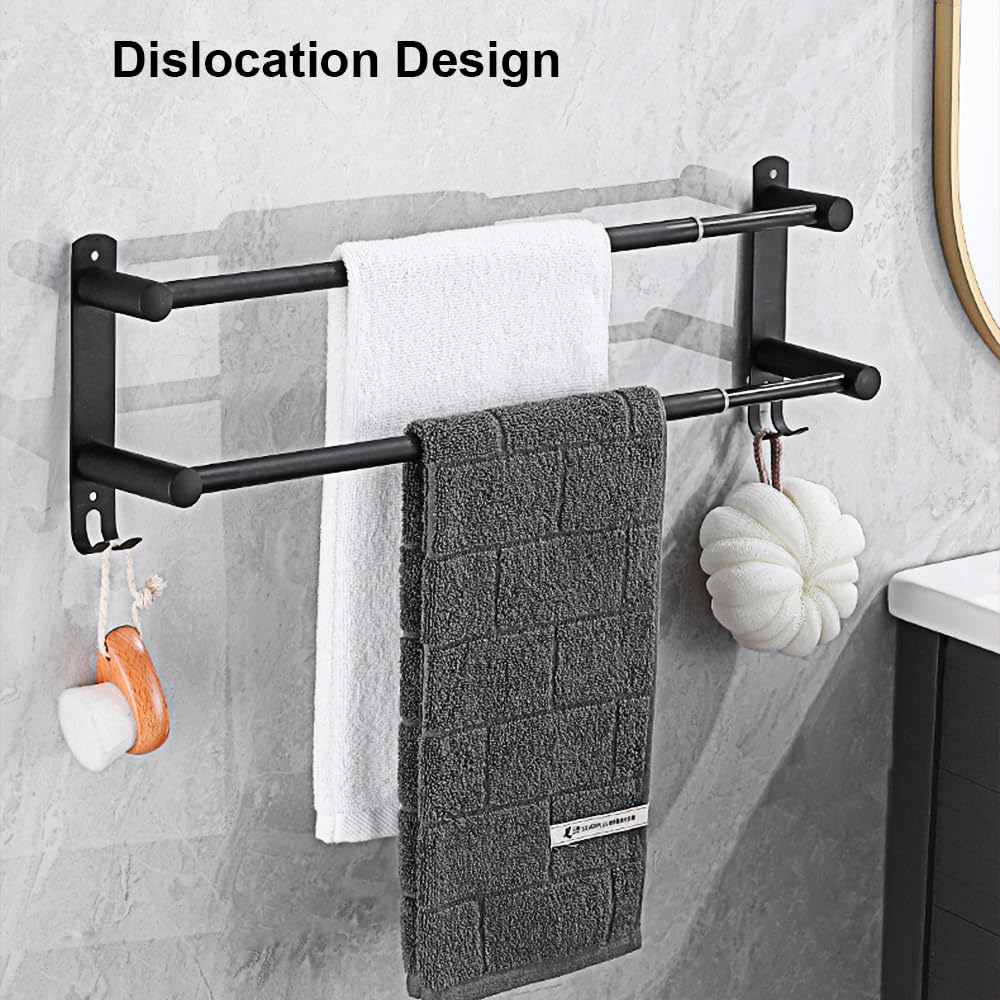 Inoxydable Porte-Serviettes de Salle de Bain 43-78CM Rétractable Porte Serviette Porte-Serviettes Mural pour Salle de Bain, Cuisine, Toilettes, Hôtel (Noir, 2 Couches)